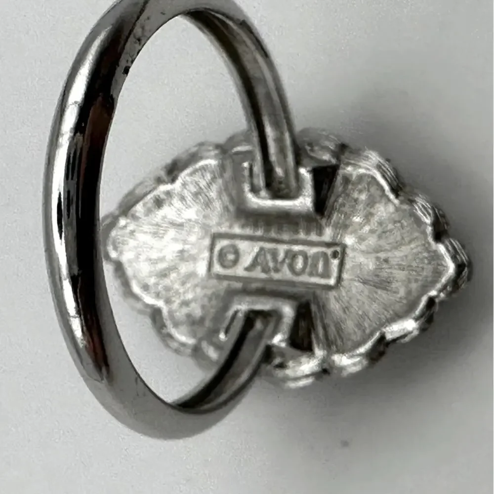 Avon Vintage Hematite Marquise Stone Celtic Twist Ring Silvertone faceted Sz 7.5